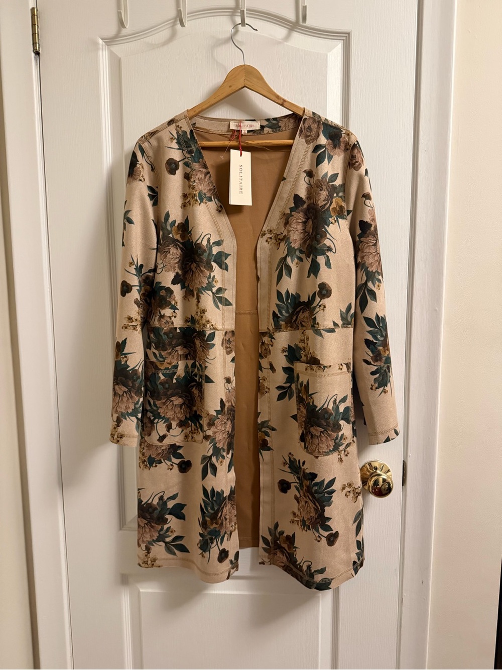 NWT Solitaire Faux Suede Duster Floral Jacket Size L - Picture 3 of 13